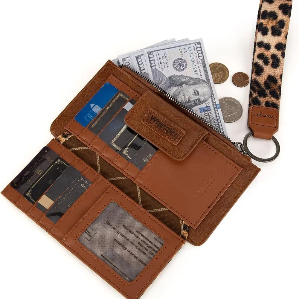 Womens Faux Leather Brown Wallet Wristlet Clutch RFID Card & Coin Organizer - Picture 4 of 6